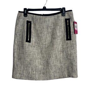 Vince Camuto Women Tweed Lined Black Gold White Zip Pocket Mini Skirt Size 6 NWT